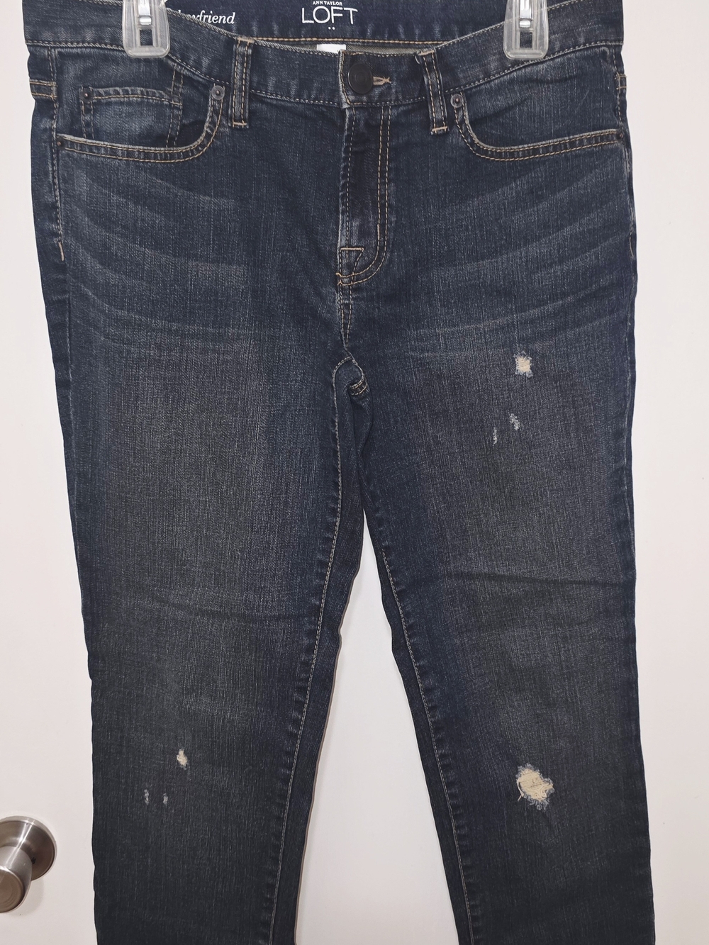 New Women's Ann Taylor LOFT 6  "Boyfriend" Dark Blue Distressed Denim Jeans